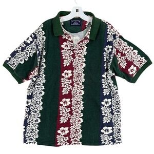 Saratoga Shirt Mens Large Floral Hawaiian Polo Camp Cllub Resort Vintage 1990s